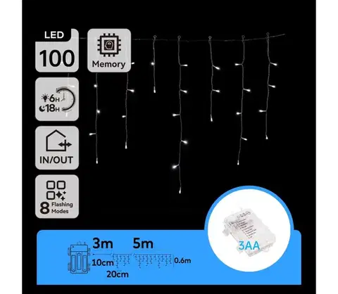 LED osvetlenie  B.V.  - LED vonkajší reťaz 100xLED/8 funkcií/3xAA 8x0,6m IP44 studená biela B10303K40