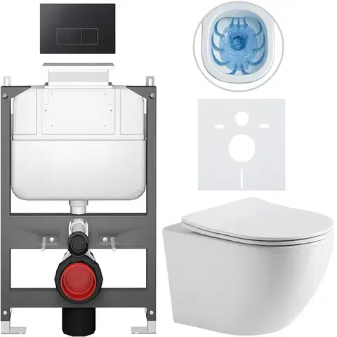 Záchody CERANO - Kompletný WC set Basic/Cesso - biela lesklá - WC tlačidlo Modulo/Čierna - ovládanie zhora - predstenová inštalácia - 49x36 CER-8050BD85960