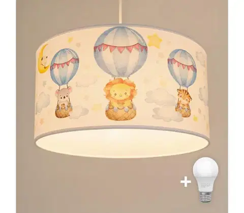 Svietidlá BRILAGI - LED detský luster na lanku BOBO 1xE27/60W/230V pr. 35 cm biela/so zvieratkami 8590828051343