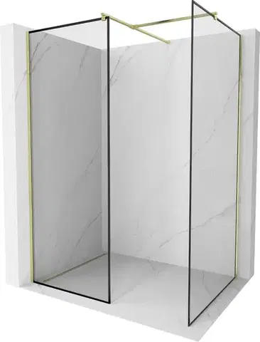 Sprchové dvere MEXEN/S - Kioto Sprchová zástena Walk-in 120 x 100, čierny vzor, zlatá kartáčovaná 800-120-202-55-70-100