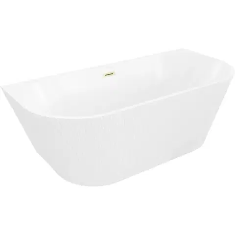 Vane MEXEN/S - Oris voľne stojaca vaňa nástenná reliéf 150 x 75, biela, sifón a prepad zlatá kartáčovaná 52871507500-55