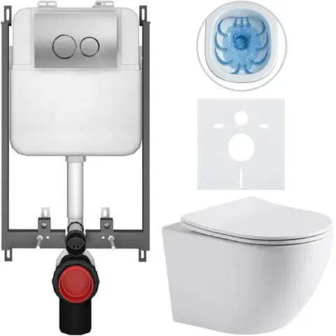 Záchody CERANO - Kompletný WC set Basic/Cesso - biela lesklá - WC tlačidlo Dualo/Strieborná - na zamurovanie - 49x36 CER-8050BD85936