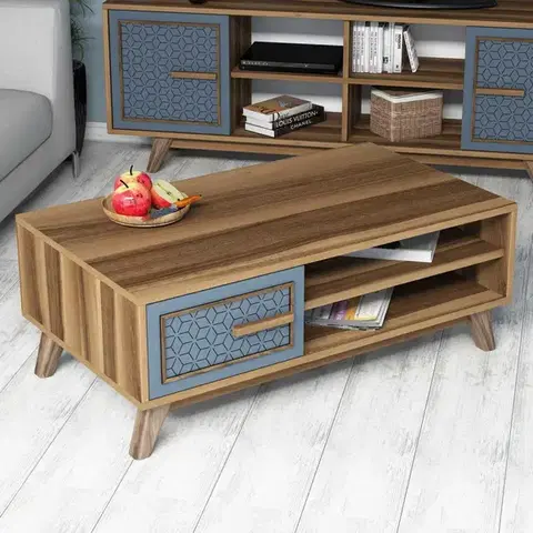 Konferenčné stolíky Konferenčný stolík Ayla - Walnut, Blue
