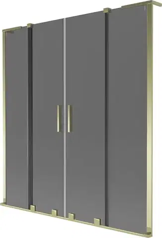 Sprchové dvere MEXEN/S - Velar L Duo dvojkrídlová posuvná vaňová zástena 150 x 150, grafit, zlatá 896-150-003-42-50