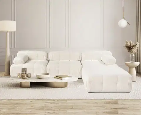 Sedacie súpravy Rohová sedacia súprava / Rohová pohovka Doblo 3 Seater with Pouffe ( L1-O1-1R-Pouffe) - Cream