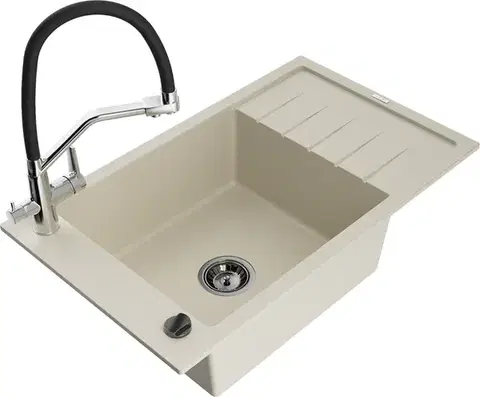 Kuchynské drezy MEXEN/S MEXEN/S - Elias granitový drez s odkvapkávačom vrátane batérie Duo, béžová 6511-69-671701-07-B