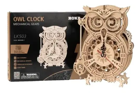 3D puzzle 3D Creative Mechanické drevené 3D puzzle Hodiny Sova