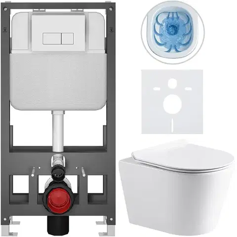Záchody CERANO - Kompletný WC set Basic/Carlito - biela lesklá - WC tlačidlo Modulo/Biela - voľne stojaca - predstenová inštalácia - 48,5x36,5 CER-8050BD86047