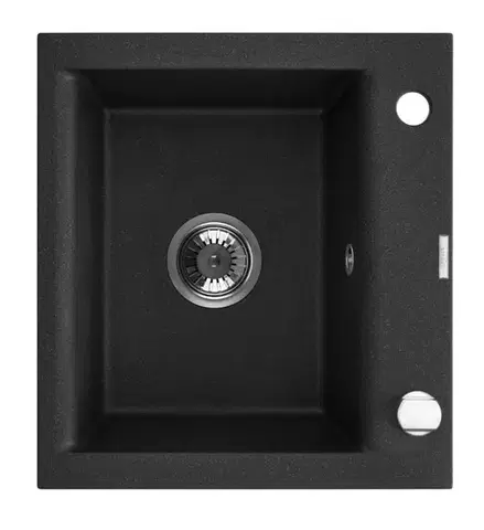 Kuchynské drezy INVENA INVENA - Granitový drez TESALIA, čierny s automatickým sifónom, chróm AZ-01-041-B