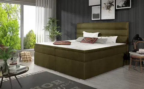 Postele NABBI Spezia 180 čalúnená manželská posteľ s úložným priestorom khaki