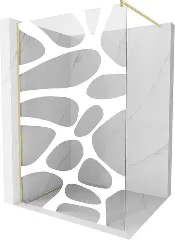 Sprchové dvere MEXEN/S - Kioto Sprchová zástena Walk-in 80 x 200, biely vzor 8 mm, zlatko kartáčovaná 800-080-101-55-97