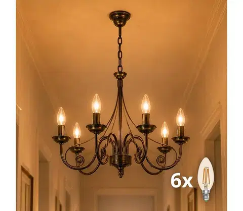 Svietidlá BRILAGI - LED Luster na reťazi STEFANO 6xE14/40W/230V čierna patiny 8590828606703
