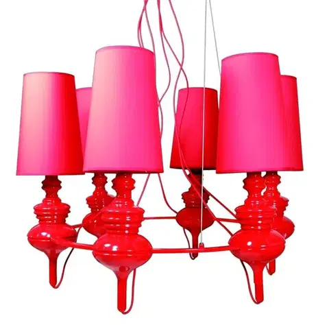 Svietidlá Červená závesná lampa, nastaviteľná, luster, 6xE14, Decoria