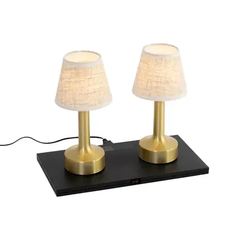 Lampy Sada 2 stolových lámp zlatá s béžovou RGBW nabíjateľná - Elise