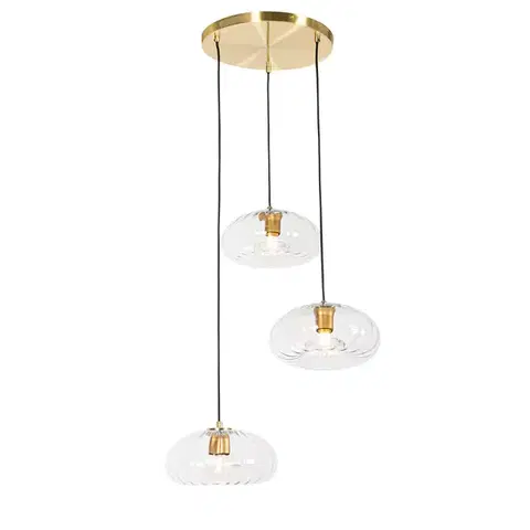 Závesné svietidlá Závesné svietidlo v štýle Art Deco zlaté so skleneným okrúhlym 3-svetlovým - Ayesha
