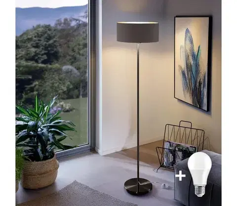 Lampy  LED stojacia lampa TUNJA 1xE27/20W/230V priemer 38 cm čierna/hnedá 1xSA2187+1xEG32474