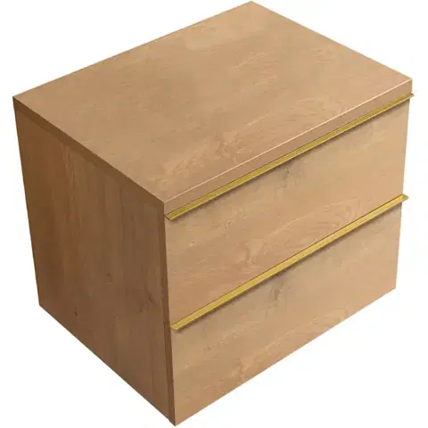 Kúpeľňový nábytok CERANO - Kúpeľňová skrinka Velora - dub medový, úchytka zlatá + doska pod umývadlo Navira Pro - 36 mm - 70x56,6x46,5 CER-668687