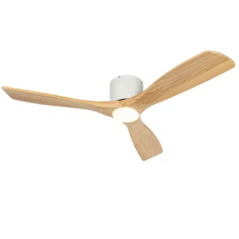 Stropné ventilátory Stropný ventilátor biely s drevom 131,5 cm vrátane LED stmievateľný s diaľkovým ovládaním - Jerri