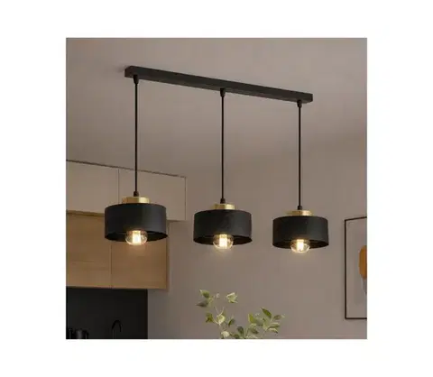 Svietidlá BRILAGI - Závesný luster na lanku SPRING 3xE27/60W/230V čierna/zlatá 77-003B