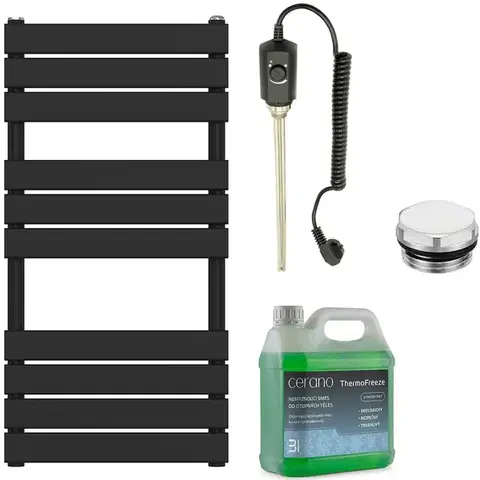 Doplnky do kúpeľne CERANO - Kúpeľňový elektrický radiátorový set Claude - 300W - čierna matná - 1000x500 mm CER-081474