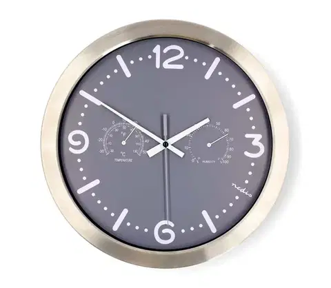 Predlžovacie káble  CLWA5226SS - Nástenné hodiny s teplomerom a vlhkomerom, priemer 30,5 cm, 1xAA, nerez CLWA5226SS