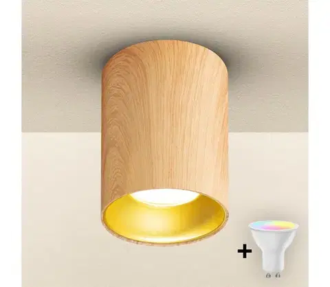 Svietidlá BRILAGI - LED RGBW Stmievateľné bodové svietidlo TRINE 1xGU10/4,8W/230V dubový dekor BG2125+AI2382