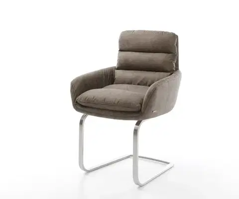 Jedálenské stoličky DELIFE Jedálenská stolička Abelia-Flex s opierkami mikrovlákno taupe vintage jedálenská stolička plochý nerezová oceľ