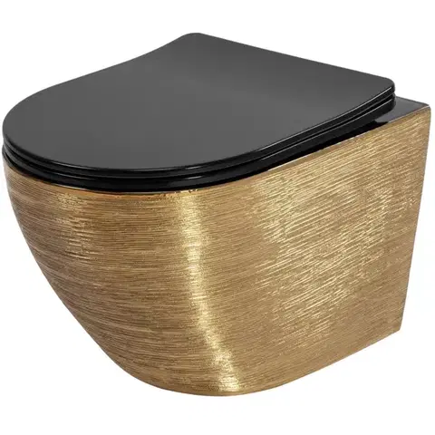 Záchody REA - Závesná WC misa Carlo Mini Tornado Black Brush Gold REA-C4330