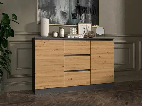 Komody a skrinky Moderná komoda 2D3S, antracit/ dub artisan