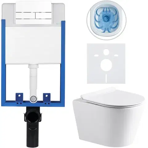 Záchody CERANO - Kompletný WC set Profi/Carlito - biela lesklá - WC tlačidlo Line/Biela - na zamurovanie - 48,5x36,5 CER-8050BD84304