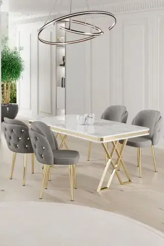 Jedálenské sety Dining Table & Chairs Set (5 Pieces) Rigel - White, Gold, Grey