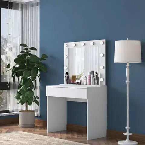 Kozmetický stolík LATINO toaletný stolík so zrkadlom, biela