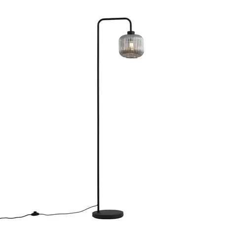 Stojace lampy Dizajnová stojaca lampa čierna s dymovým sklom - Ana