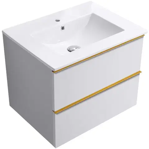 Umývadlá CERANO CERANO - Koupelnová skříňka Velora - bílá matná, úchytka zlatá + keramické umyvadlo Todo - bílá lesklá - 71x55x46,5  CER-664885