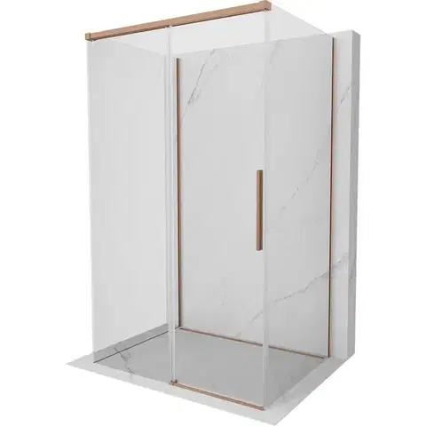 Sprchovacie kúty MEXEN/S - Rox-3S sprchovací kút 3 stenný, posuvný 140 x 75, transparent, meď kartáčovaná 8C2-140-075-65-00-3S