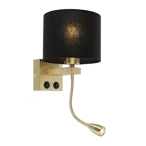 Lampy Art Deco nástenná lampa zlatá s čiernym tienidlom - Brescia