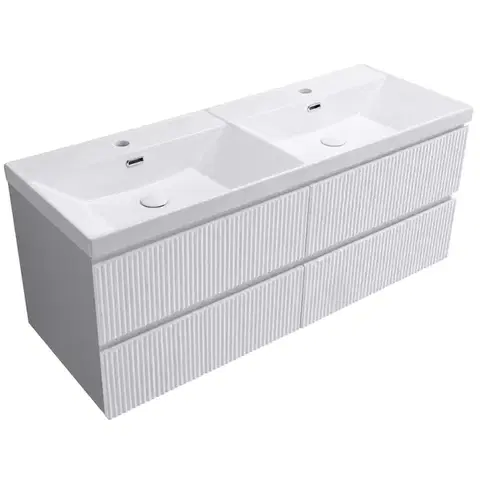 Kúpeľňový nábytok CERANO - Kúpeľňová skrinka Carole - keramické dvojumývadlo Viano - biela matná ryhovaná - 121,5x62,5x46,5 CER-970405