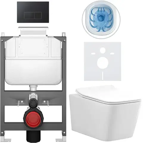 Záchody CERANO - Kompletný WC set Basic/Forte - biela lesklá - WC tlačidlo Modulo/Čierna - ovládanie zhora - predstenová inštalácia - 51x36 CER-8050BD86140