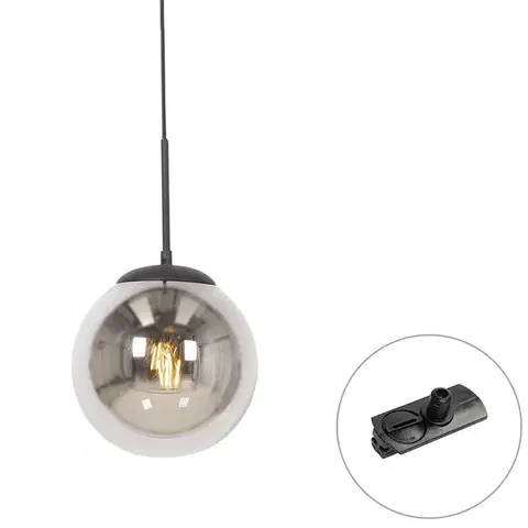 Koľajnicové svetelné systémy Závesné svietidlo Art Deco čierne s dymovým sklom vrátane adaptéra na koľajnicu 1-fázové - Iconic Flore
