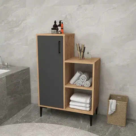 Kúpeľňové skrinky Viacúčelová skrinka Reysary - Atlantic Pine, Anthracite