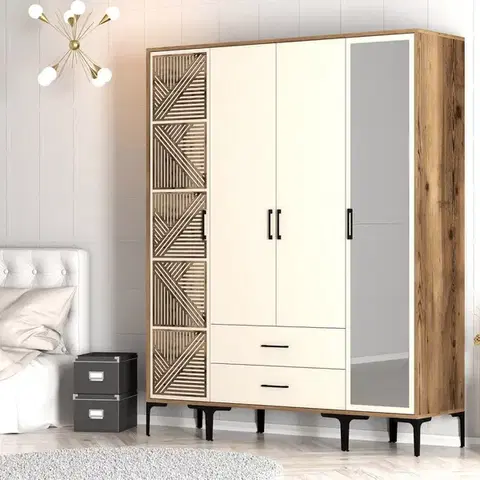 Šatňové skrine Šatníková skriňa Kumsal PTR - Walnut, Cream