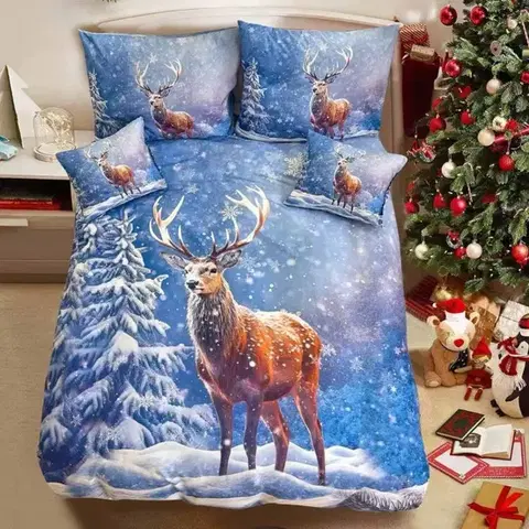 Obliečky 3 dielne 3D obliečky Polycotton Vianočné White Tree 200x140cm+90x70cm TiaHome