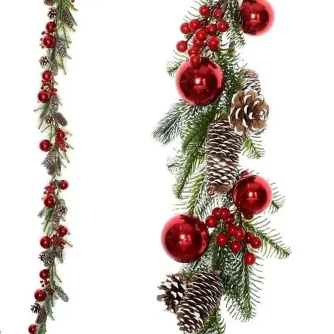 Vetvičky, girlandy, kvety Kinekus Girlanda vianočná, šišky + gule, červené, 170cm