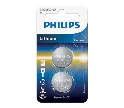 Predlžovacie káble Philips CR2032P2/01B - 2 ks Lithiová batéria gombíková CR2032 MINICELLS 3V 240mAh Phil-CR2032P2/01B