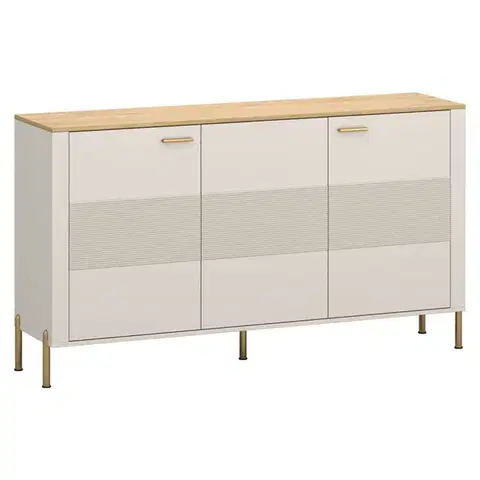 Komody KONDELA Runol 3D trojdverová komoda kašmír / dub kamenný