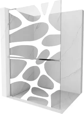 Sprchové dvere MEXEN/S - Kioto+ L Sprchová zástena WALK-IN s poličkou a držiakom uterákov 80 x 200, biely vzor, chróm 800-080-123-01-97