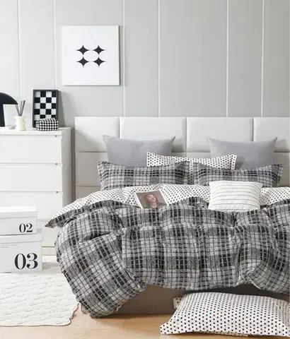 Obliečky 3 dielne Flanelové obliečky polycotton Karo sivé 200x140cm+90x70cm TiaHome