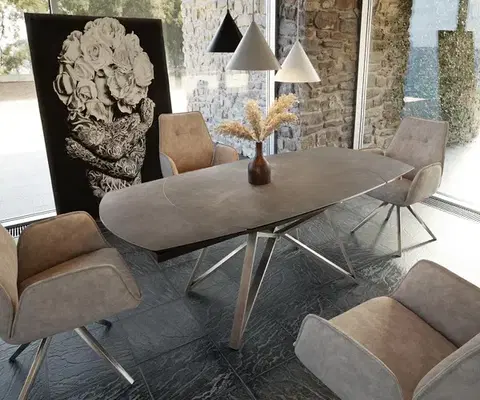 Jedálenské stoly DELIFE Jedálenský stôl Carlow 130/200x95 cm keramika hnedá nerezová oceľ rozkladací