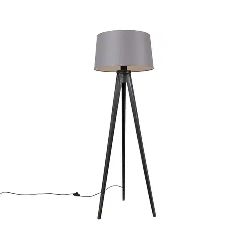 Stojace lampy Trojnožka čierna s tienidlom z ľanu tmavosivým 45 cm - Tripod Classic