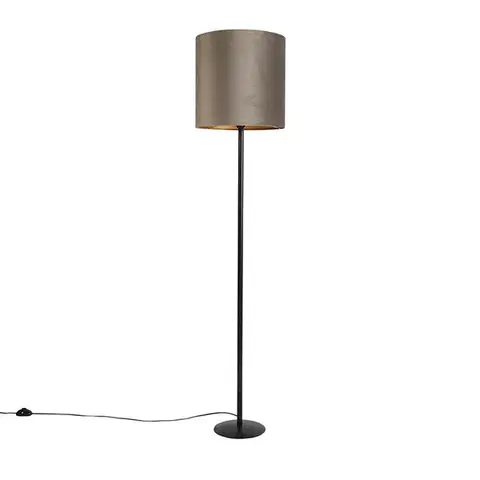 Stojace lampy Stojaca lampa čierna s hnedo-sivým a zlatým zamatovým tienidlom 40 cm - Simplo